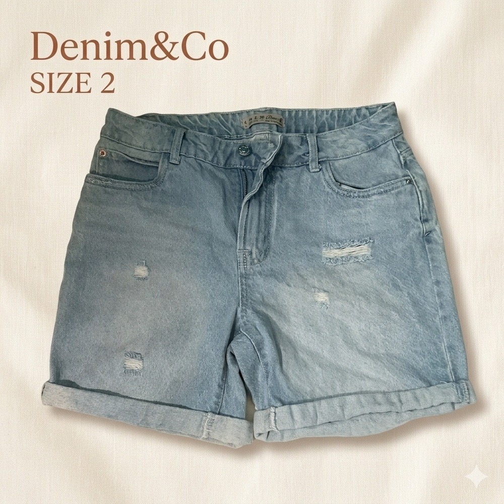 Denim&Co Light Blue Distressed Denim Jean Shorts Women's Size 2